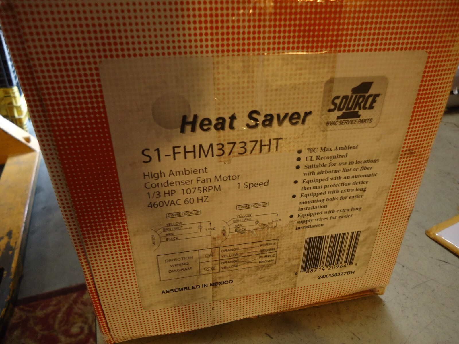 FHM3737HT | CONDENSER MOTOR DIRECT DRIVE 1 SPEED 1/3 HORSEPOWER 460 VOLT REVERSI