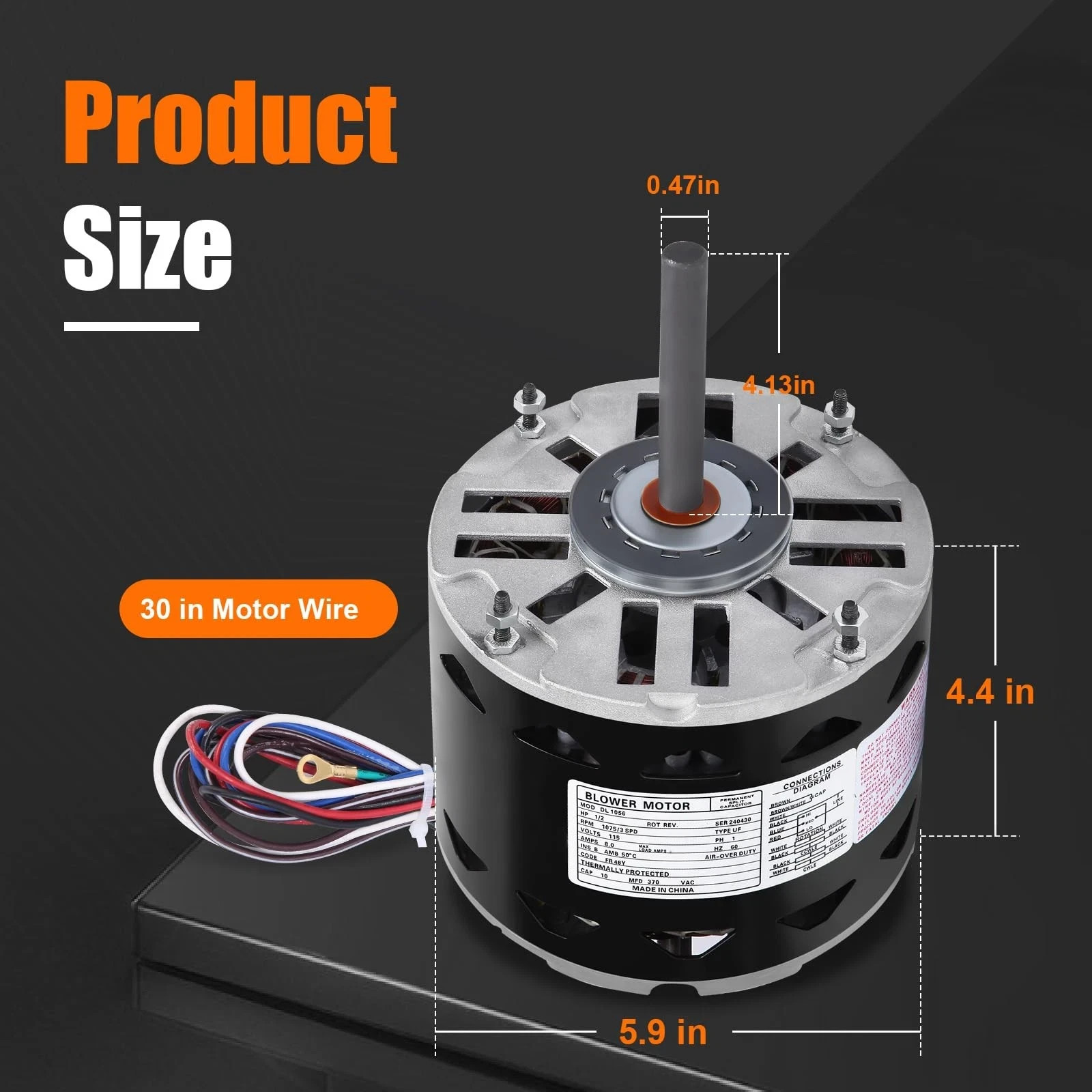 DL1036 Direct Drive Blower Motor 1/3HP 1075RPM 3-Speed 115V 4.9A 48 Frame Sleeve