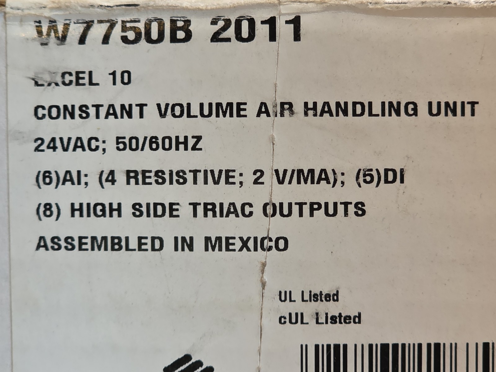 Honeywell W7750B2011 Constant Volume Air Handling Unit Excel 10