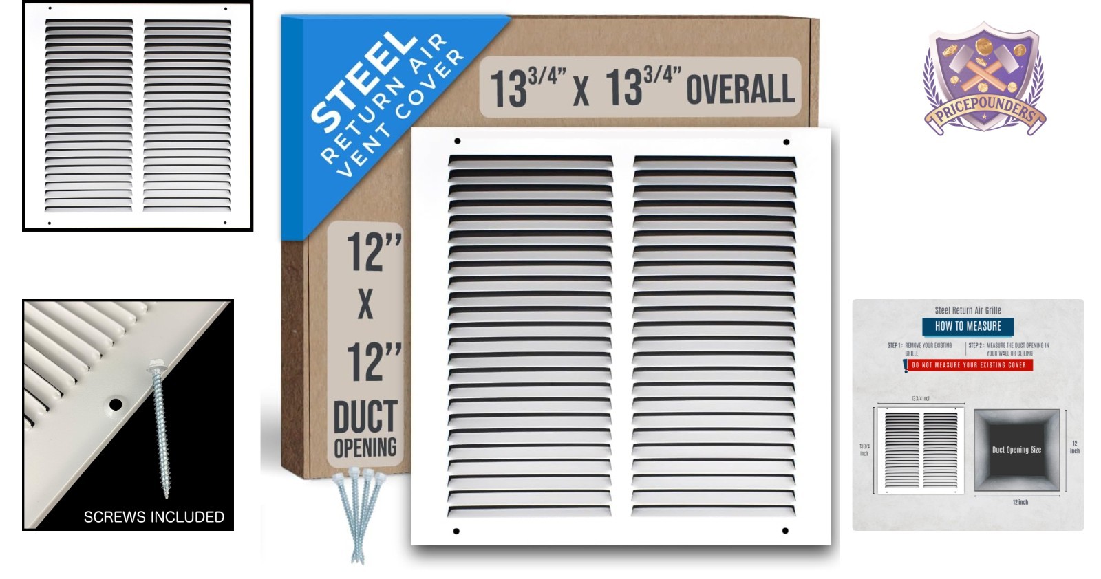 12×12 Steel HVAC Return Air Grille White Ceiling Wall Vent Cover