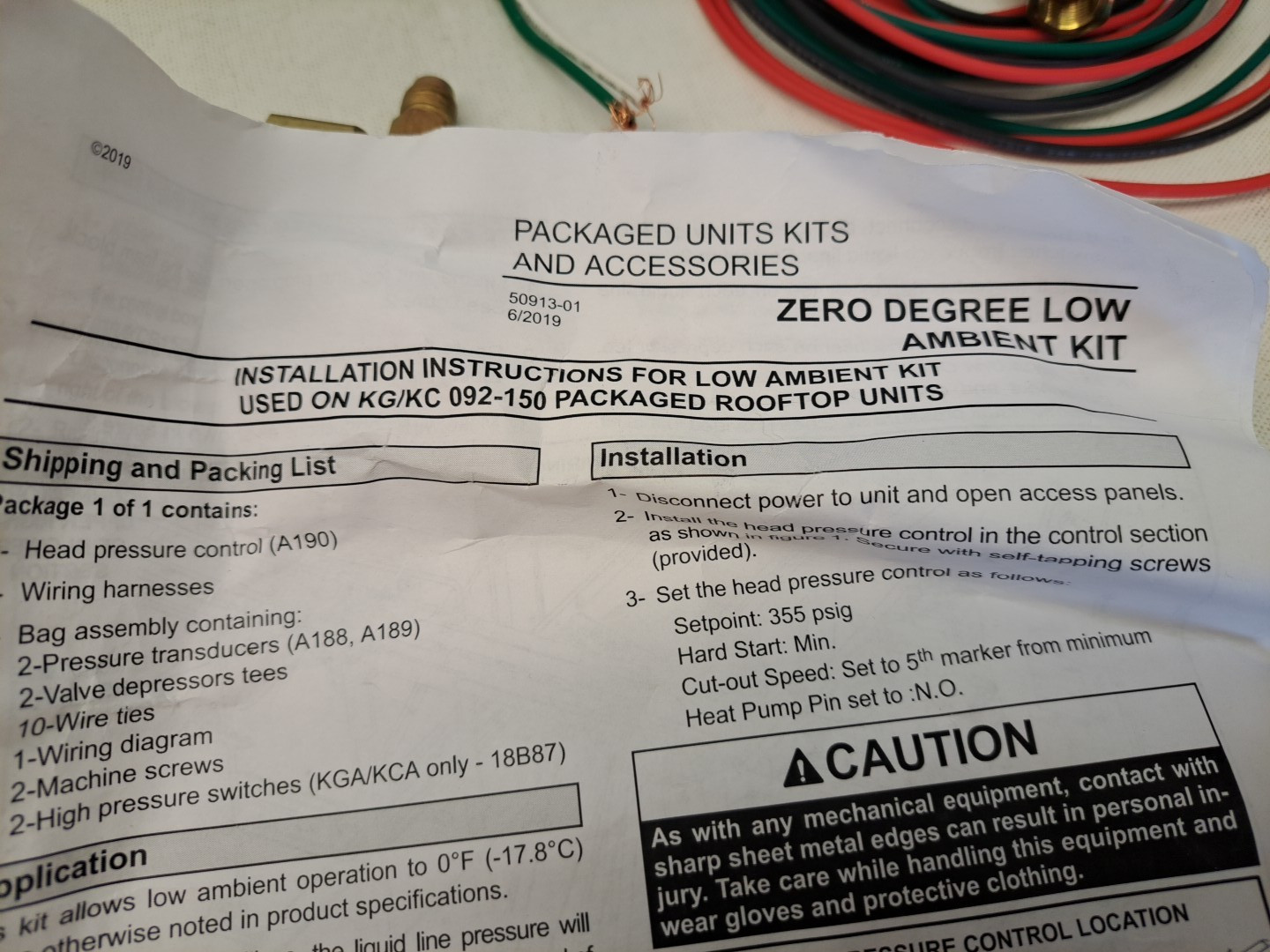 LENNOX 50913-01 Zero Degree Low Ambient Kit NEW