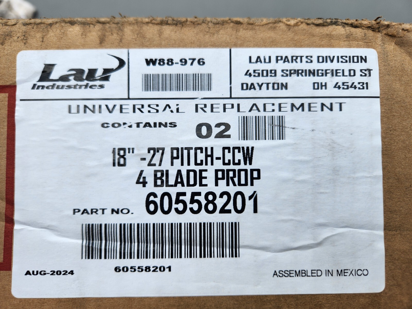 (2 Pk) Lau 60558201 18″ Fan Blade CCW Rotation 27 Degree Pitch 4 Blades