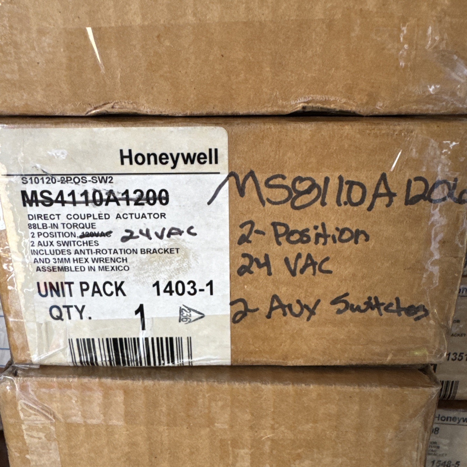 Honeywell MS8110A1206 ￼ Direct Coupled Actuator 2 Pos 2AUX Switches 24 Vac ￼