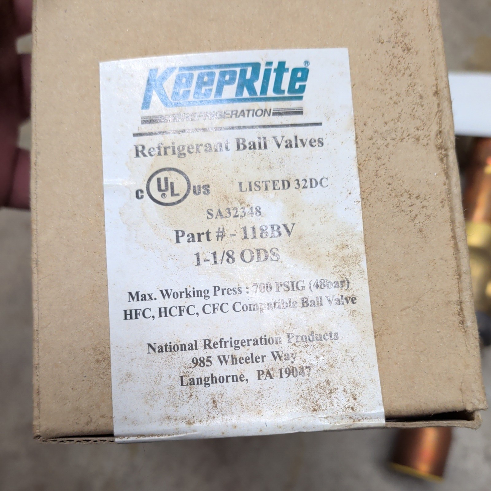 KeepRite Refrigeration ball valve 1-1/8in 118B