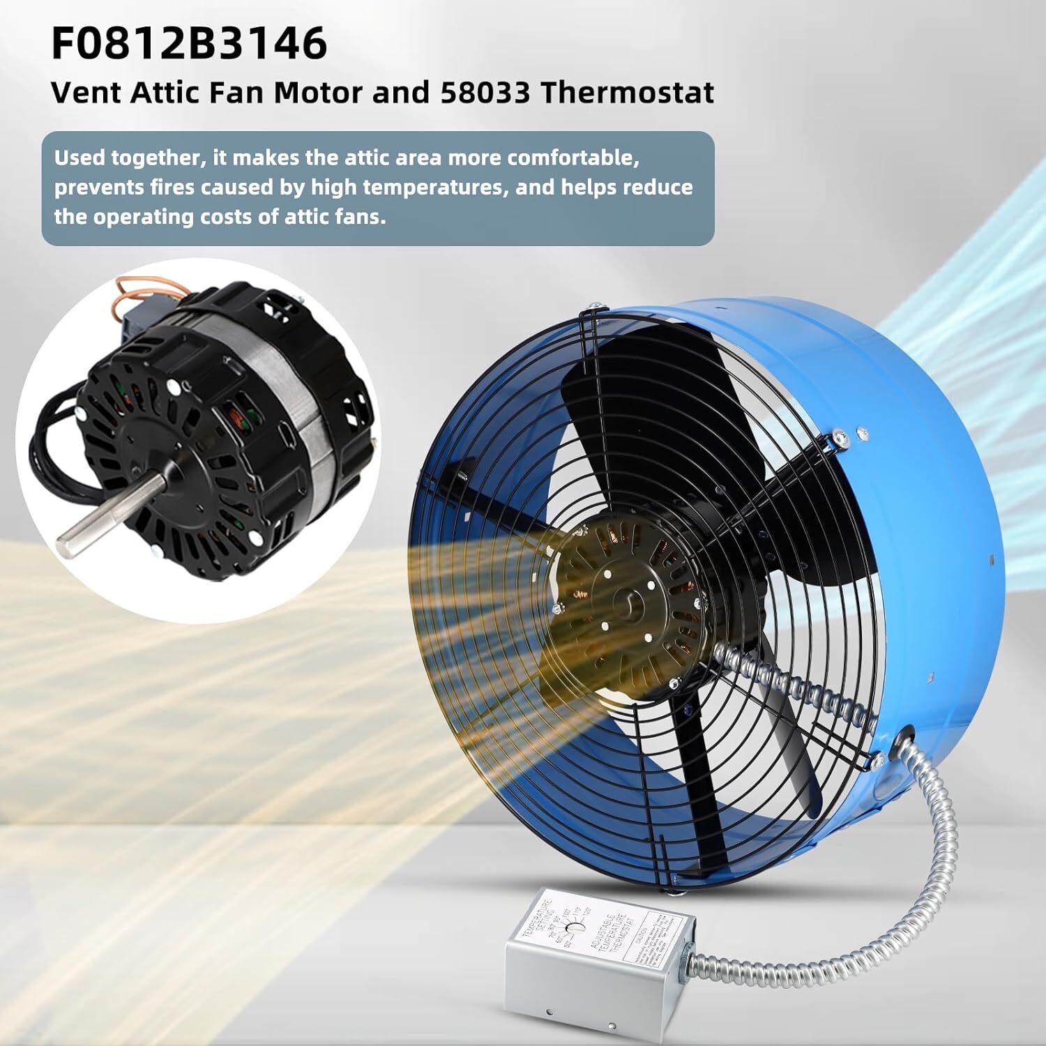 35407 Vent Attic Fan Motor Replacement for 35407, F0812B3146, F0816B4732,4310655