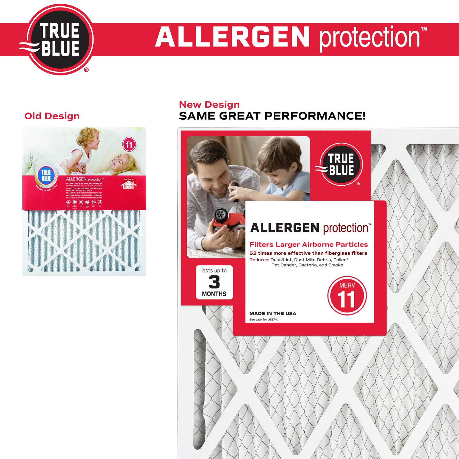 True Blue 16x25x1 MERV 11 Allergen Air Filter (4-Pack) 16″ x 25″ x 1″, White