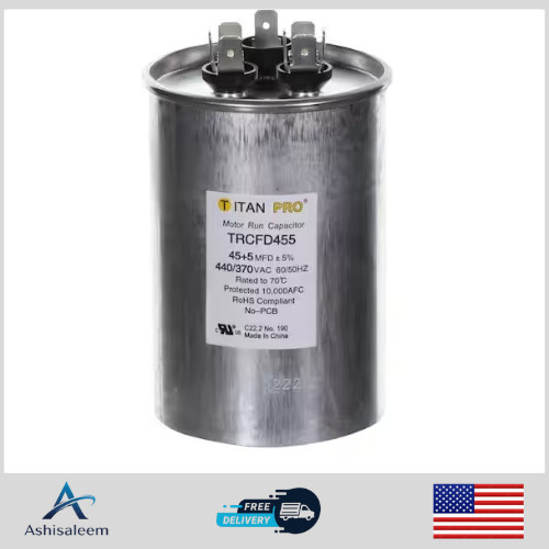 TitanPro TRCFD455 Dual Run Capacitor 45/5 MFD 440/370V HVAC Motor
