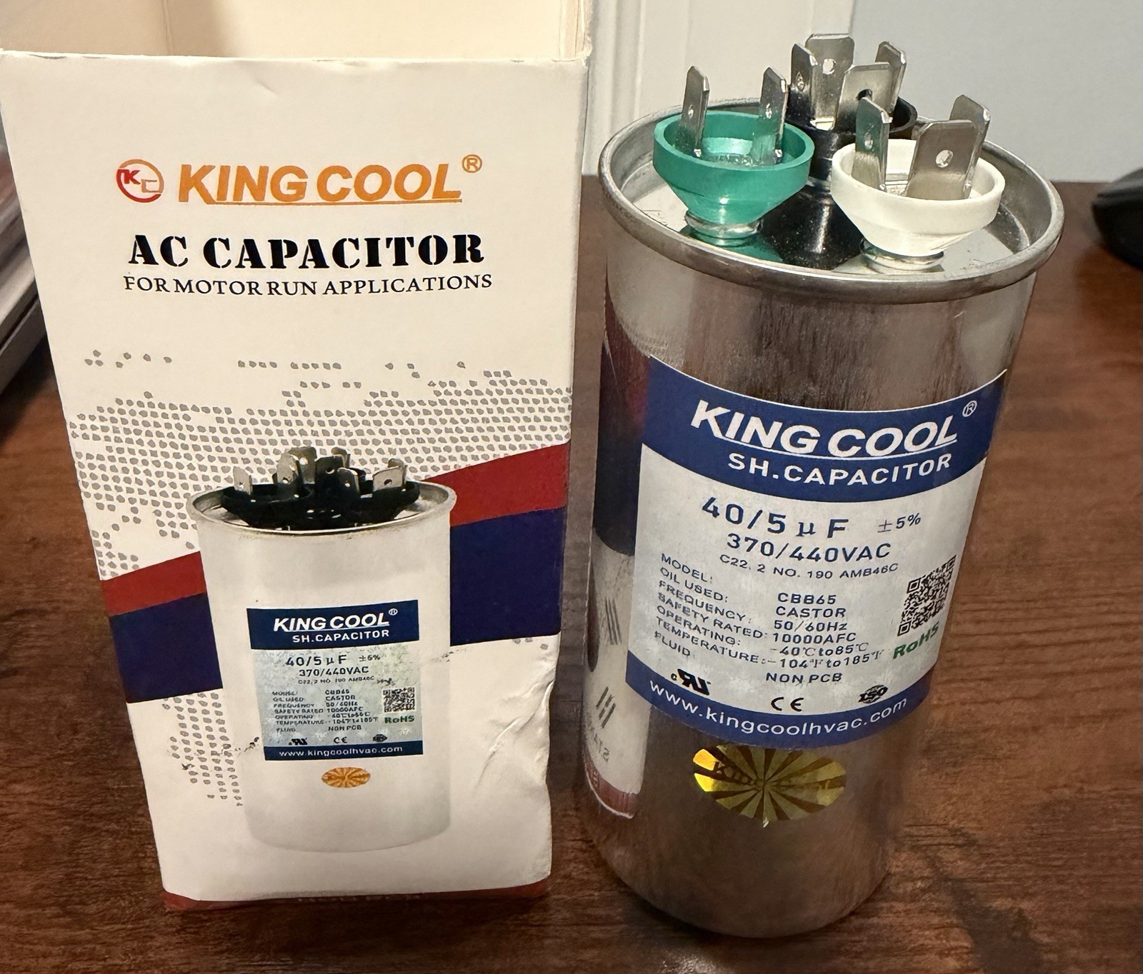 2 Pack King Cool Dual Run HVAC Capacitor 40+5uF/370-440V – 40/5 MFD uF +-5% New