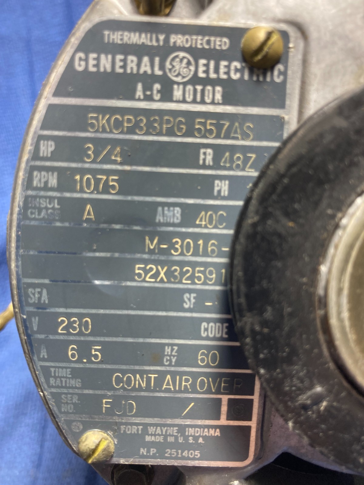 NOS GE HVAC FURNACE Replacement motor 5KCP33PG 557AS MADE IN USA. M-3016-1 AMANA