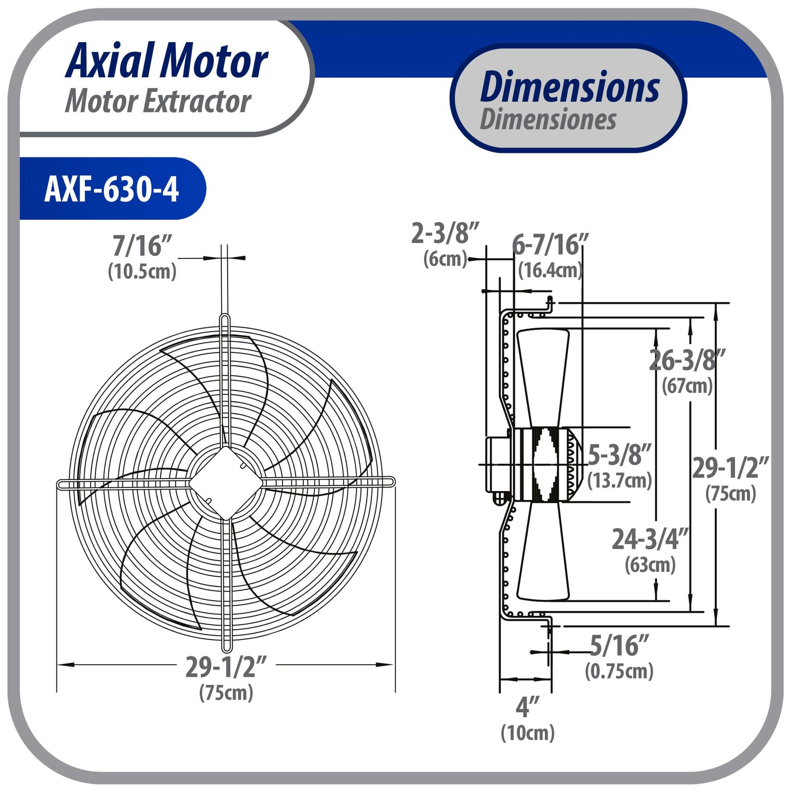 Appli Parts AXF-630-4 24-3/4 in Axial Fan Motor Guard Mounted Fan Blade 220-440V