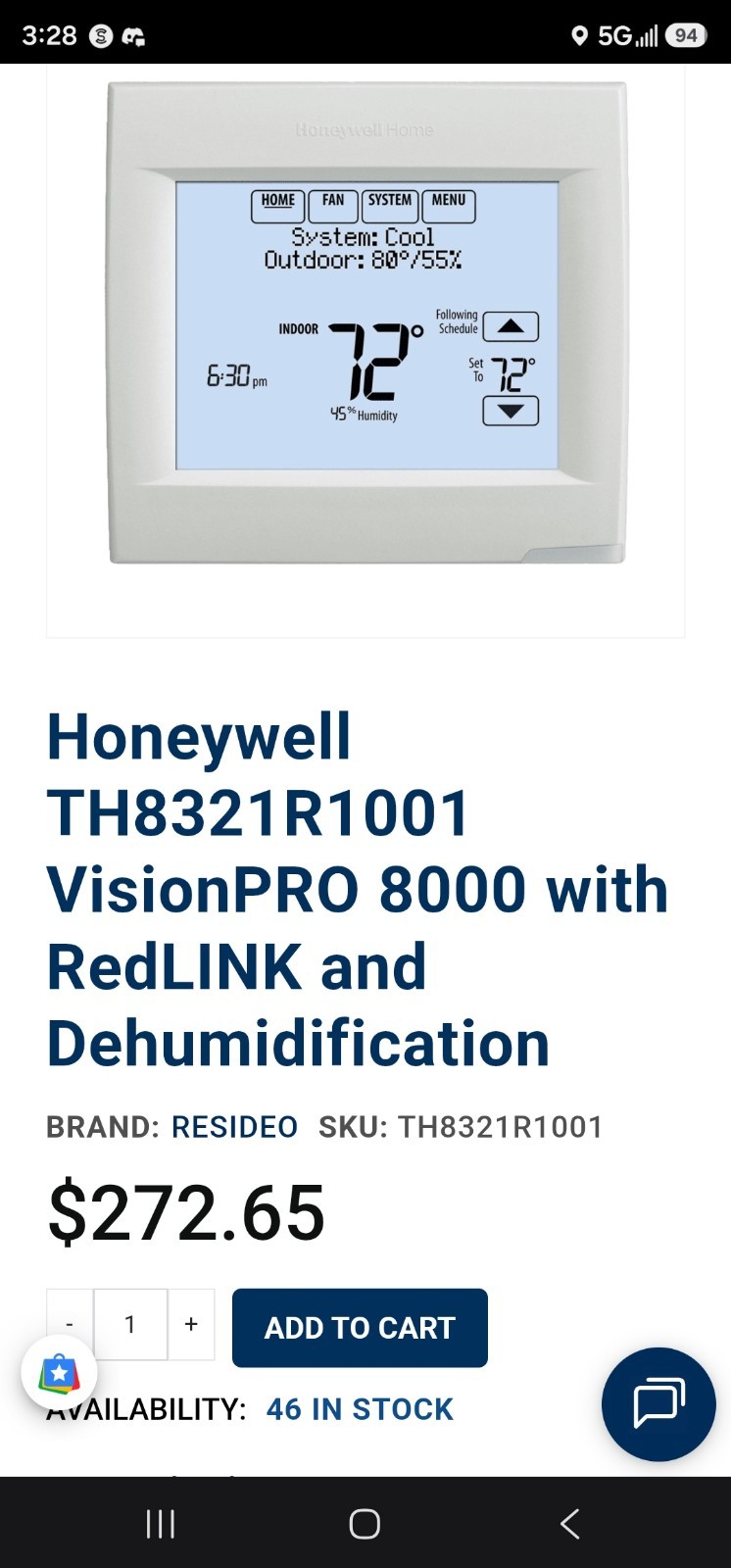 Honeywell TH8321R1001 VisionPRO 8000 Programmable RedLINK Dehumid. 6 Available