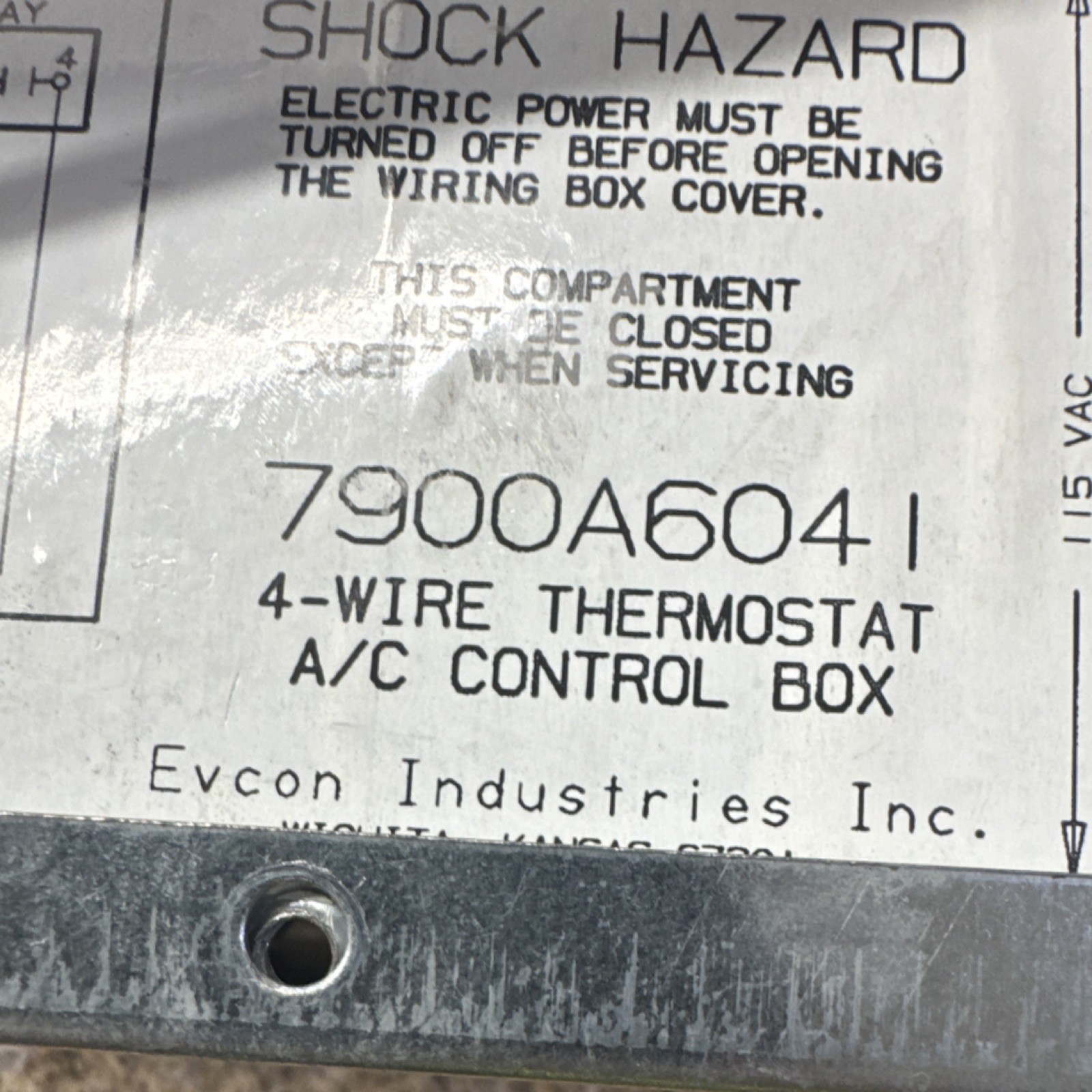 Evcon Industries Inc. 7900A6041 A/C Control Box 4-Wire Thermostat 115V Metal