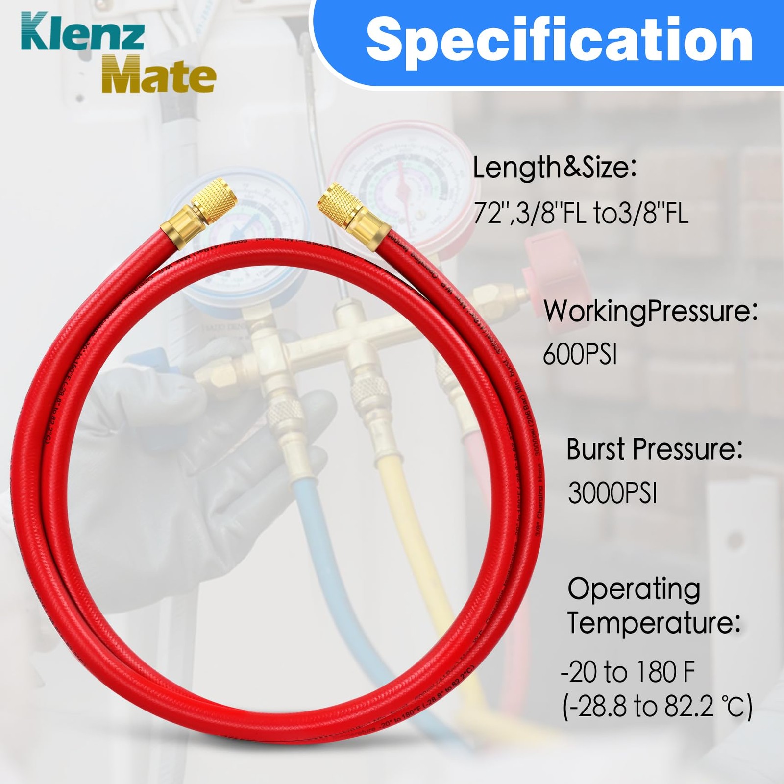 2026 Upgraded 3/8″ HVAC Vacuum Hose, 72″ Refrigerant Charging Red 6Ft