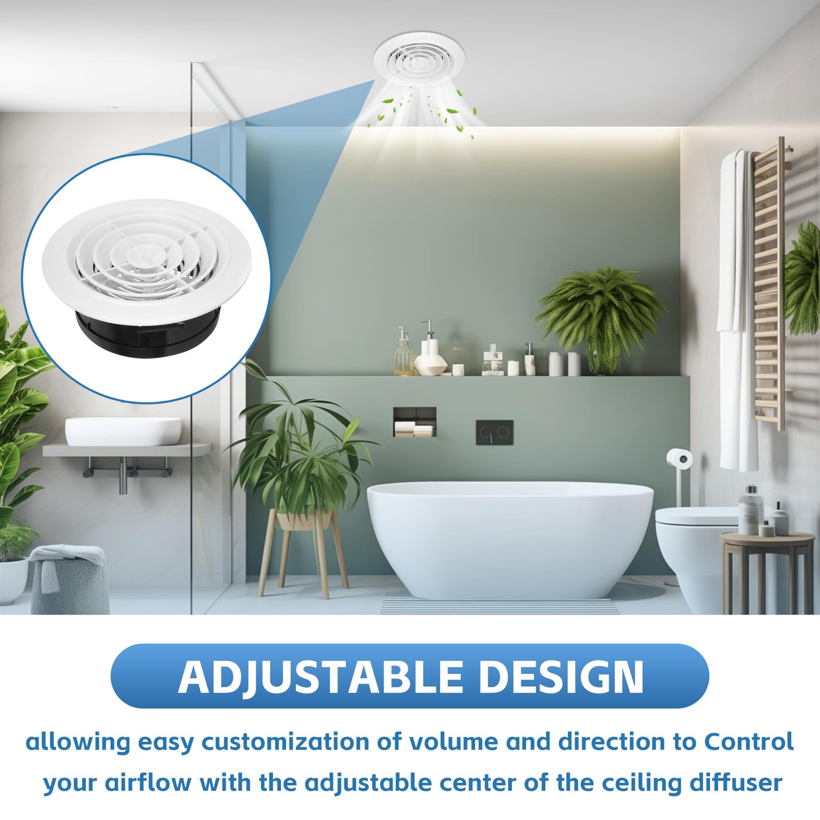 Round Air Vent Cover, 6 Inch Adjustable, ABS Ceiling 6 rotate 1pack