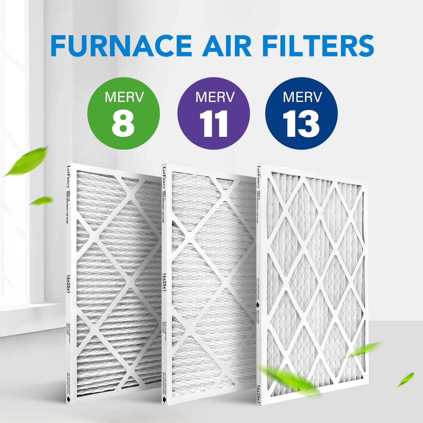 Lotfancy 16X25X1 Air Filter Merv 8 6-Pack Actual Size 15.75X24.75X0.75