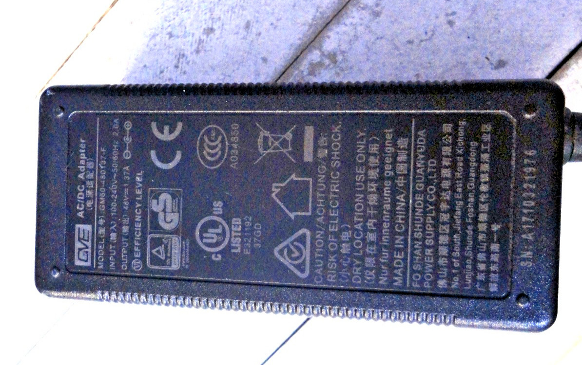 OEM / Genuine GVE Power Supply GM60-480137-F AC/DC Adapter 48V 1.37A + Plug