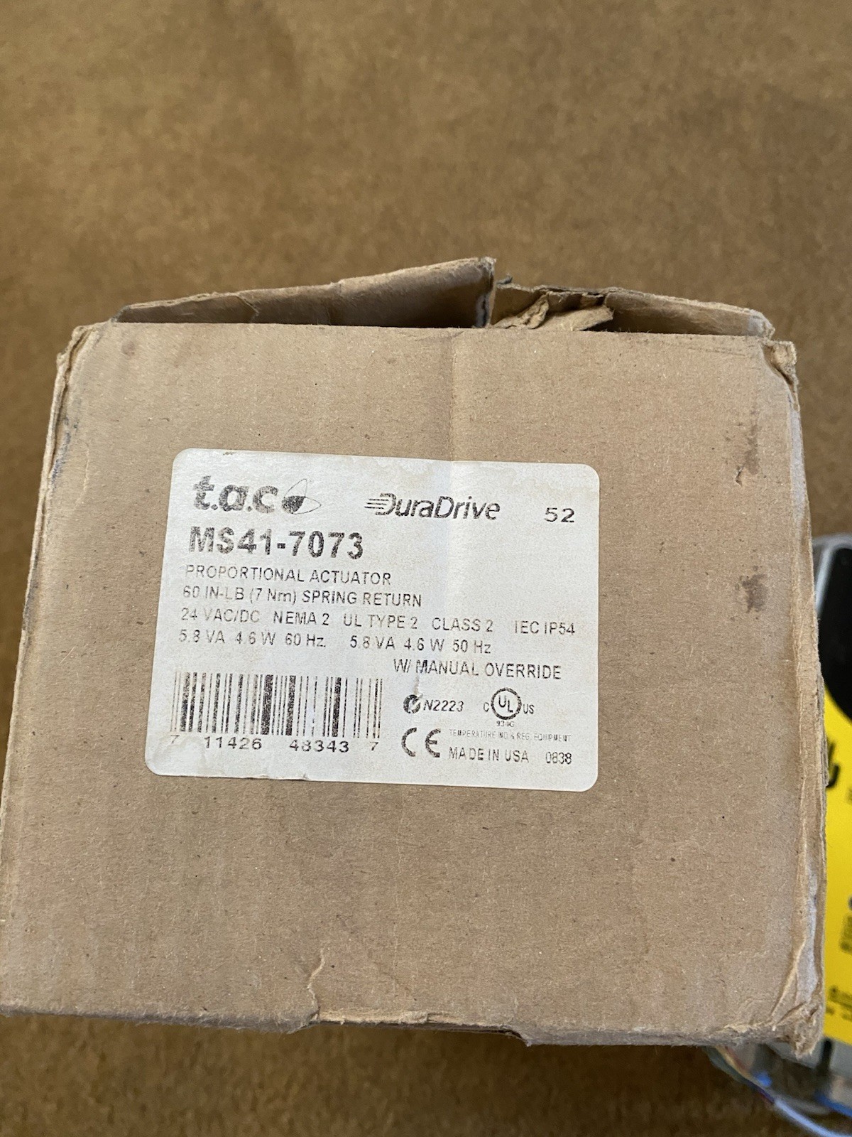 TAC MS-7073 Proportional Actuator 24VAC/DC 60 IN-LB Spring Return.