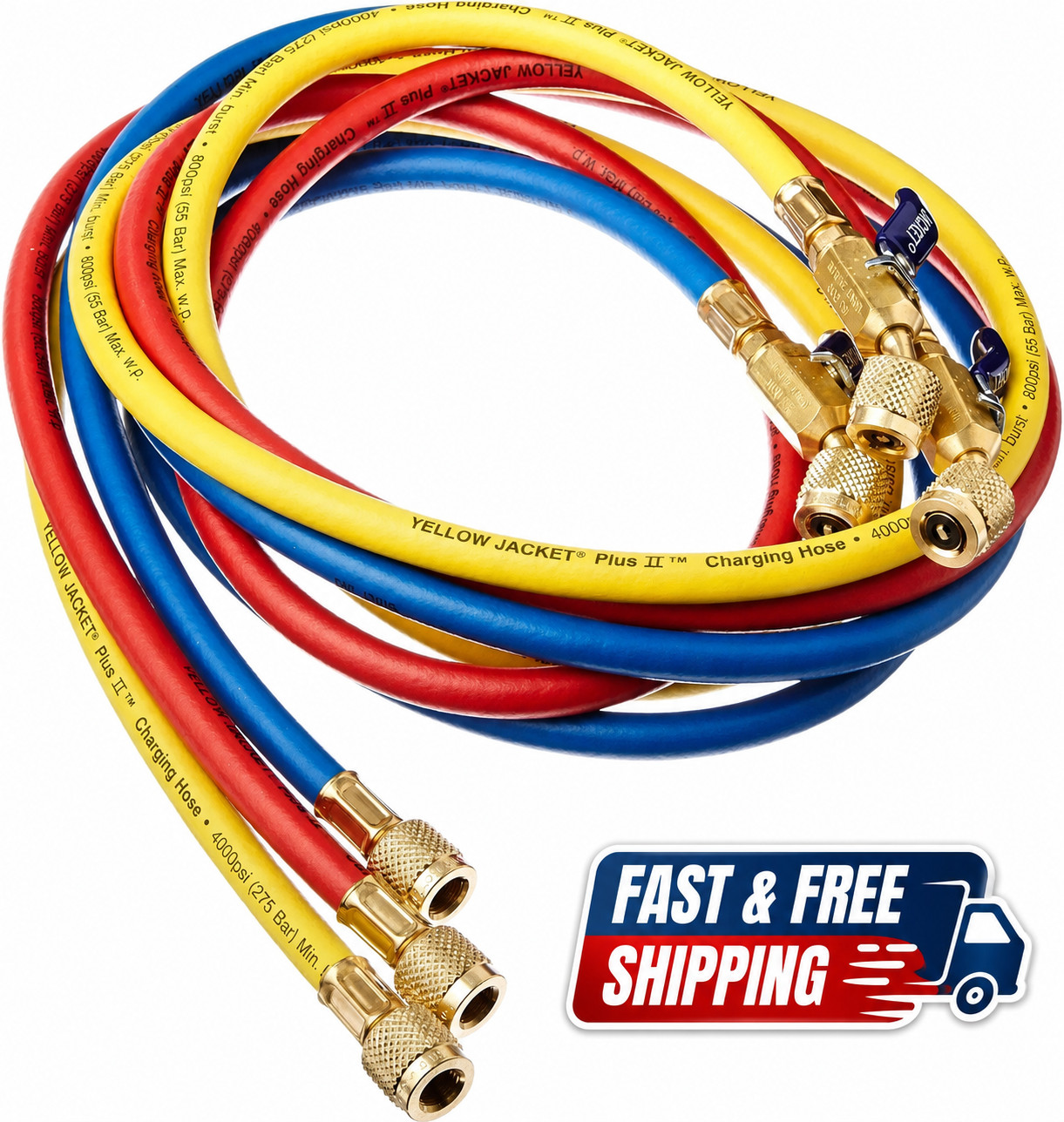 Yellow Jacket 29986 Plus II 1/4″ Hose with Compact Ball Valve 72″ (Pack of 3)