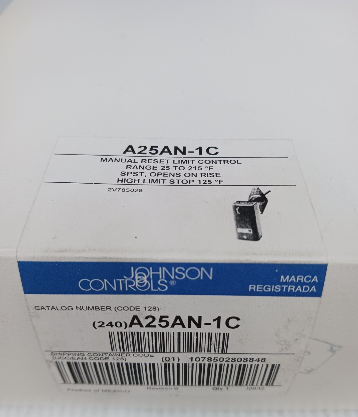 New Johnson Controls A25AN-1C Manual Reset Warm Air Limit Control 25 to 215 F
