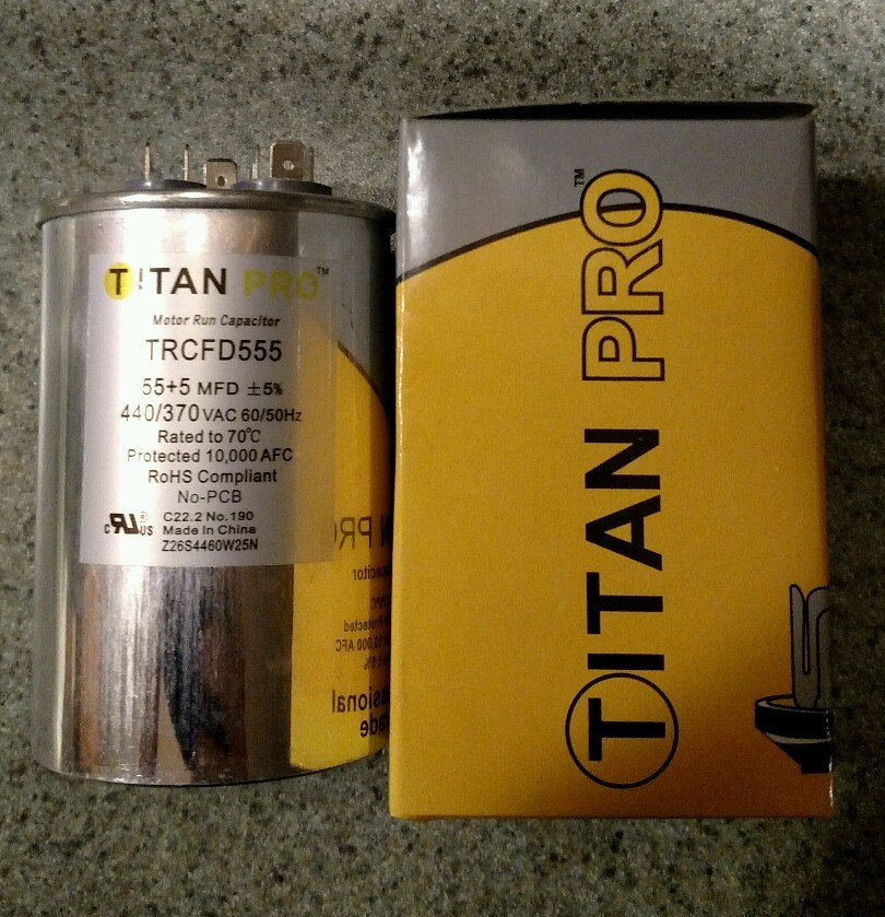Titan Pro TRCFD555 HVAC Round Dual Motor Run Capacitor 55/5 MFD/UF440/370 VAC