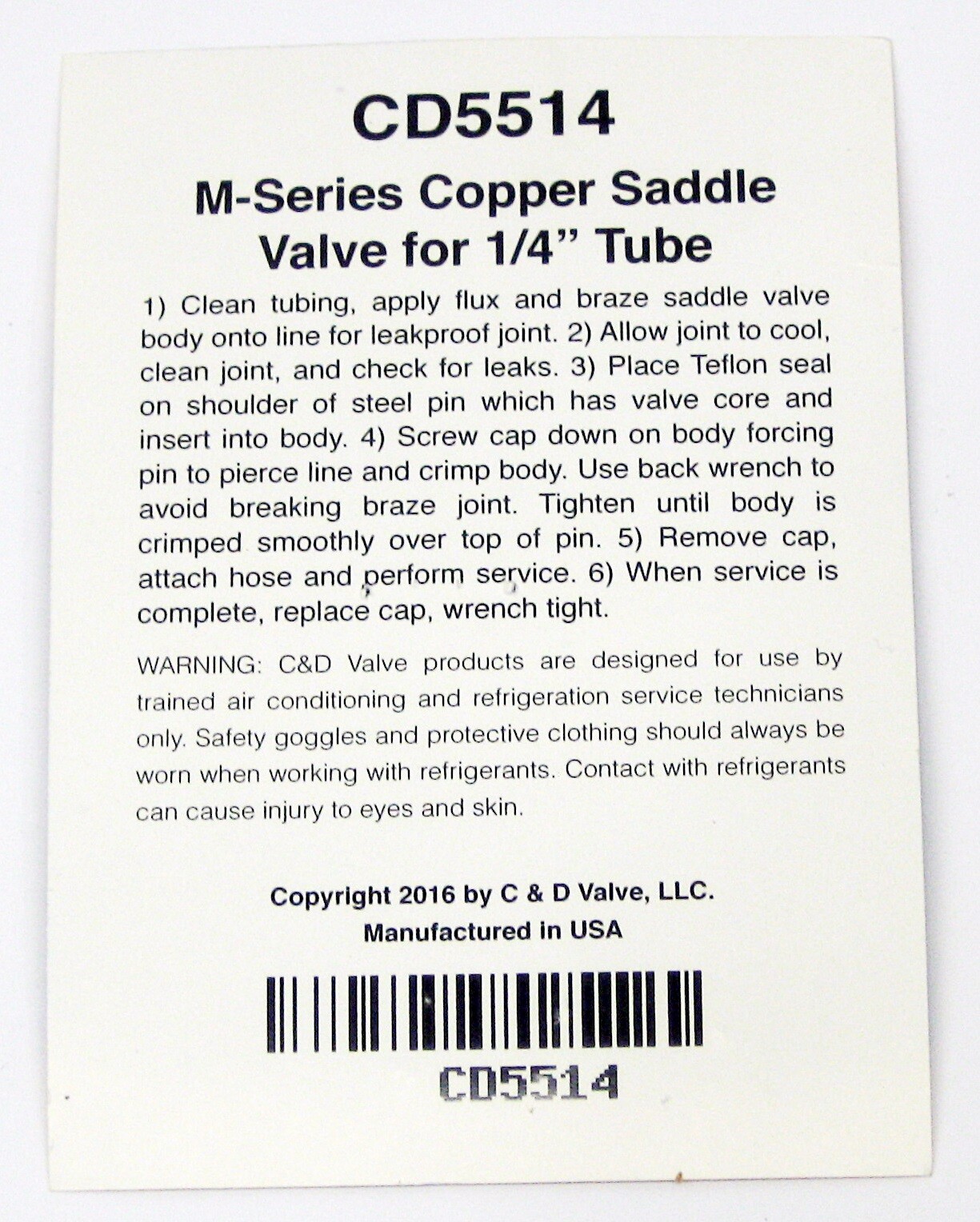 C&D Braze-On Self-Piercing Copper Saddle Valve for 1/4″ Tube CD5514 Package of 6