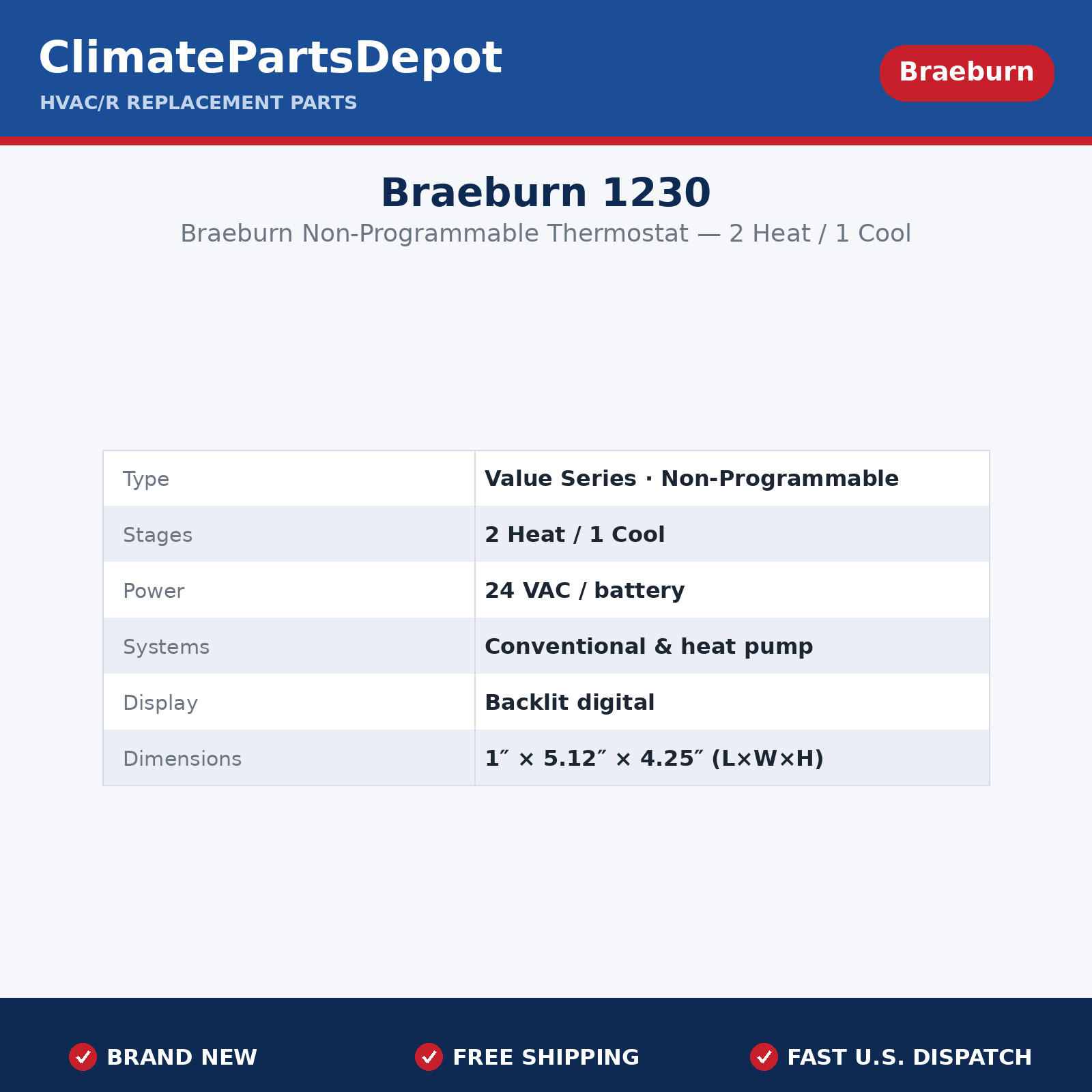 Non-Programmable Thermostat 2 Heat 1 Cool – Heat Pump Manual Value FREE SHIPPING