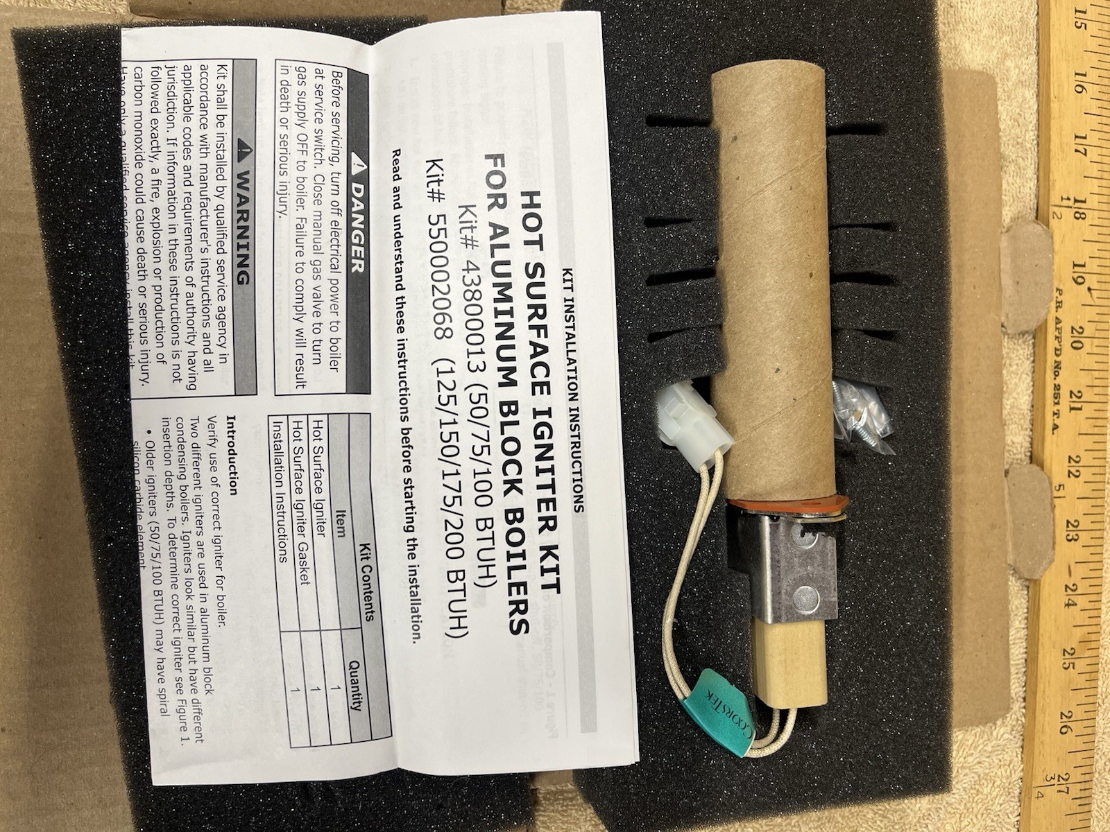 Hot Surface Ignitor Kit for Boiler, Model 271R, 6in, MPN 550002068