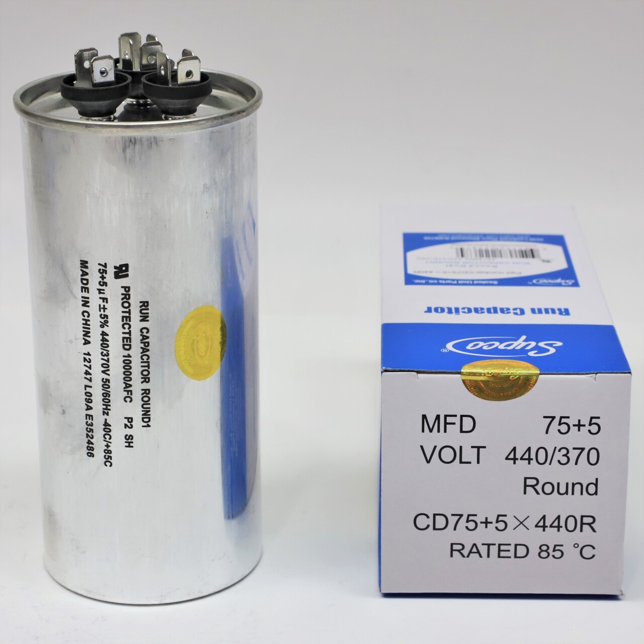 Supco CD75+5X440R HVAC Motor Round Dual Run Capacitor 75 + 5 MFD 440 Volts