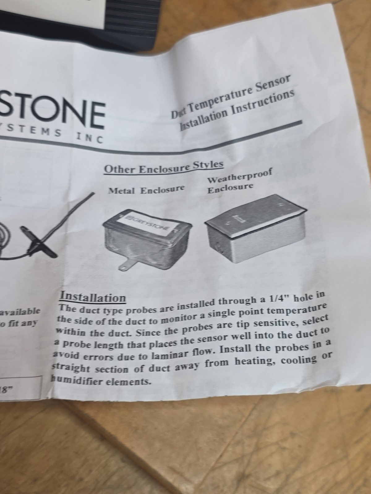 GREYSTONE TE200B20E2 temp sensor Duct 12 in, thermister