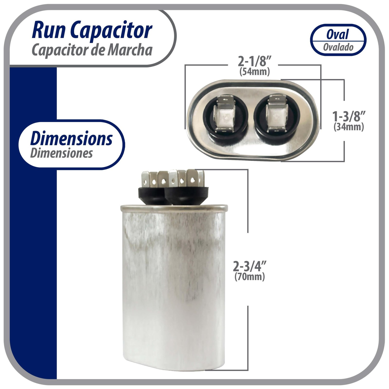 Appli Parts Run Capacitor for ac 7.5 Mfd uF (microfarads) 370 VAC or 450 VAC CBB