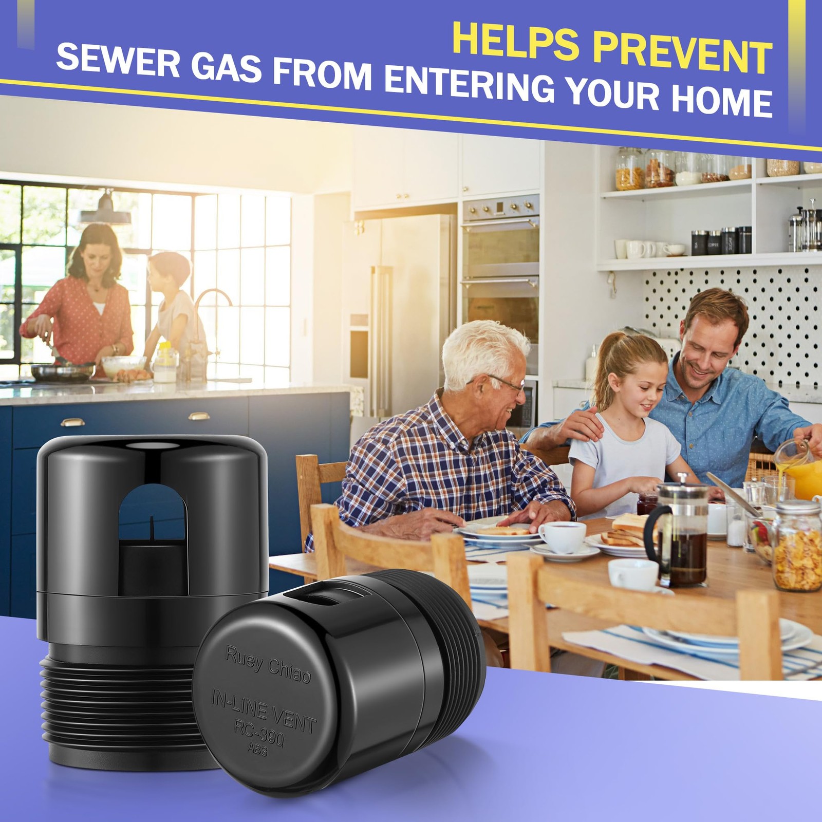 Enhon 1-1/2 Inch NPT ABS In Line Vent, Diaphragm RV Air 2.67 inches, Black