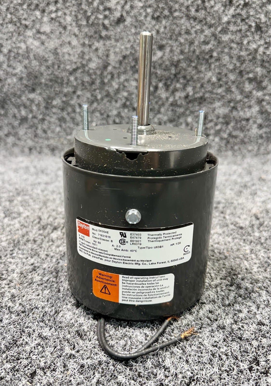 DAYTON 71631616M HVAC Motor 115V, TEFC, 1/20 hp, 1550 rpm, 5K004