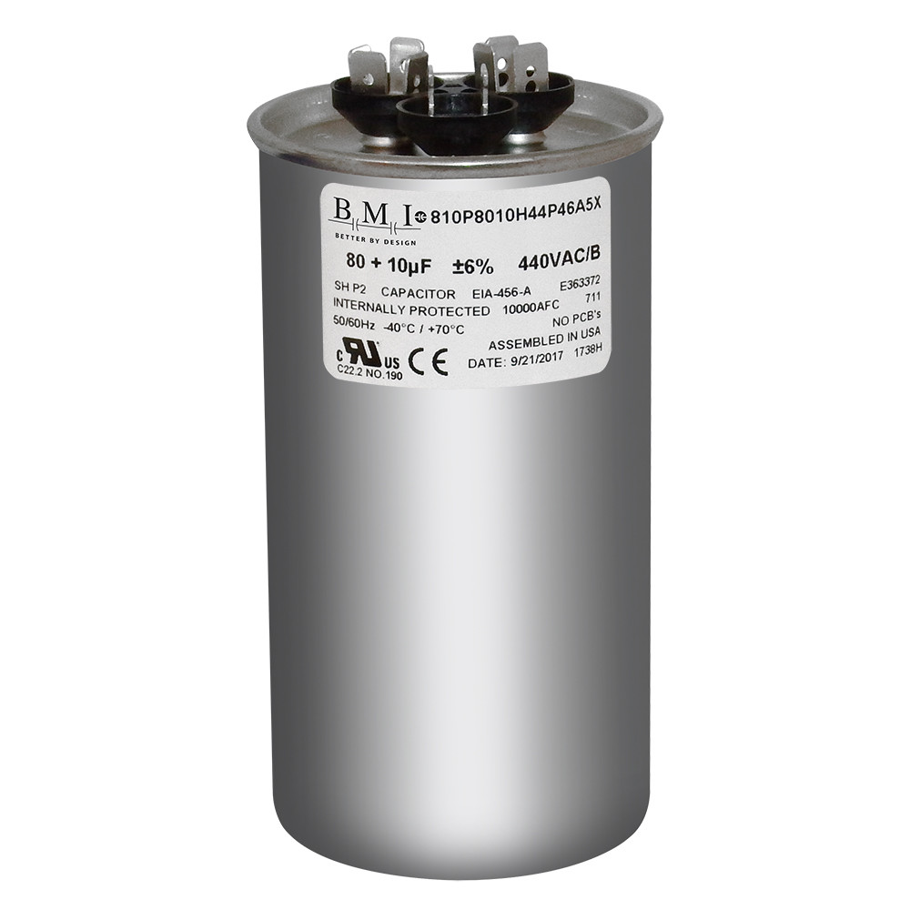 80 + 10 uF MFD x 370 / 440 VAC Motor Run Capacitor BMI # 810P8010H44P46A5X USA