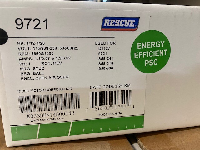 Rescue 9721 – 3.3 PSC Refrigeration Evaporator Fan Motor (NEW)
