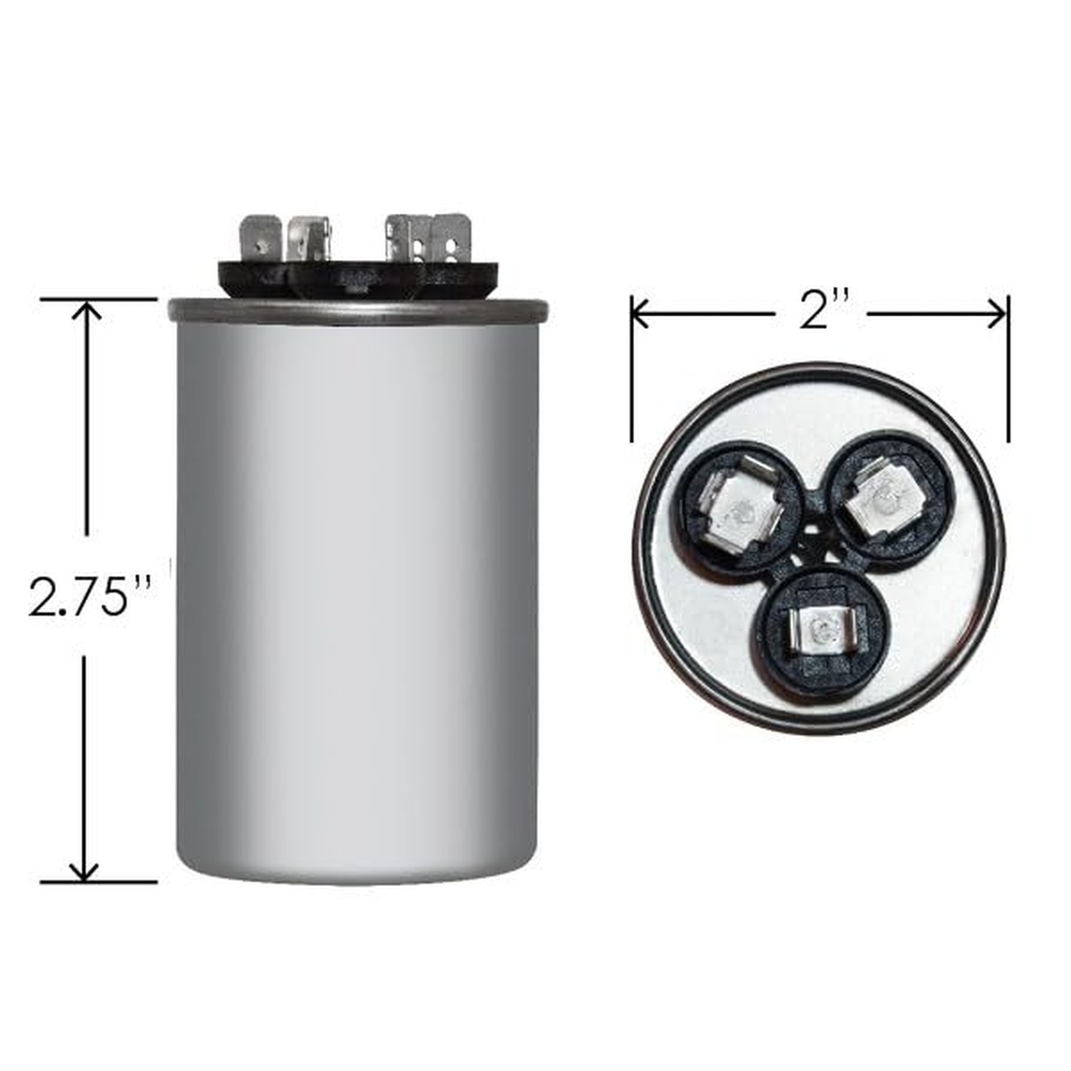 45 + 5 uF x 370 or 440 VAC – Jard # 12788 Round Dual Run Capacitor, Sold Each