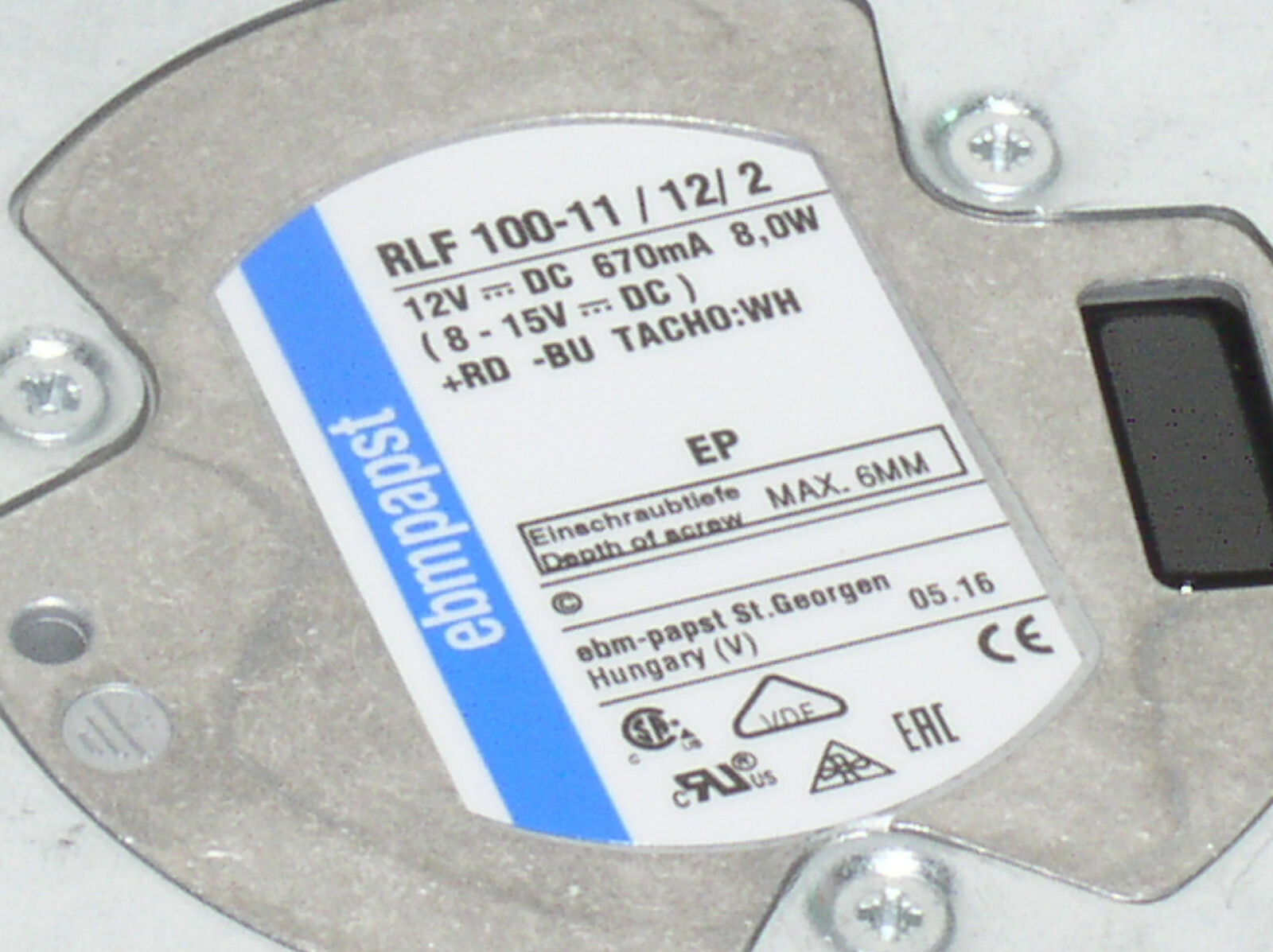 EBM PAPST RLF 100-11122-10 12V DC .67A RADIAL CENTRIFUGAL FAN BLOWER 8-15VDC USA