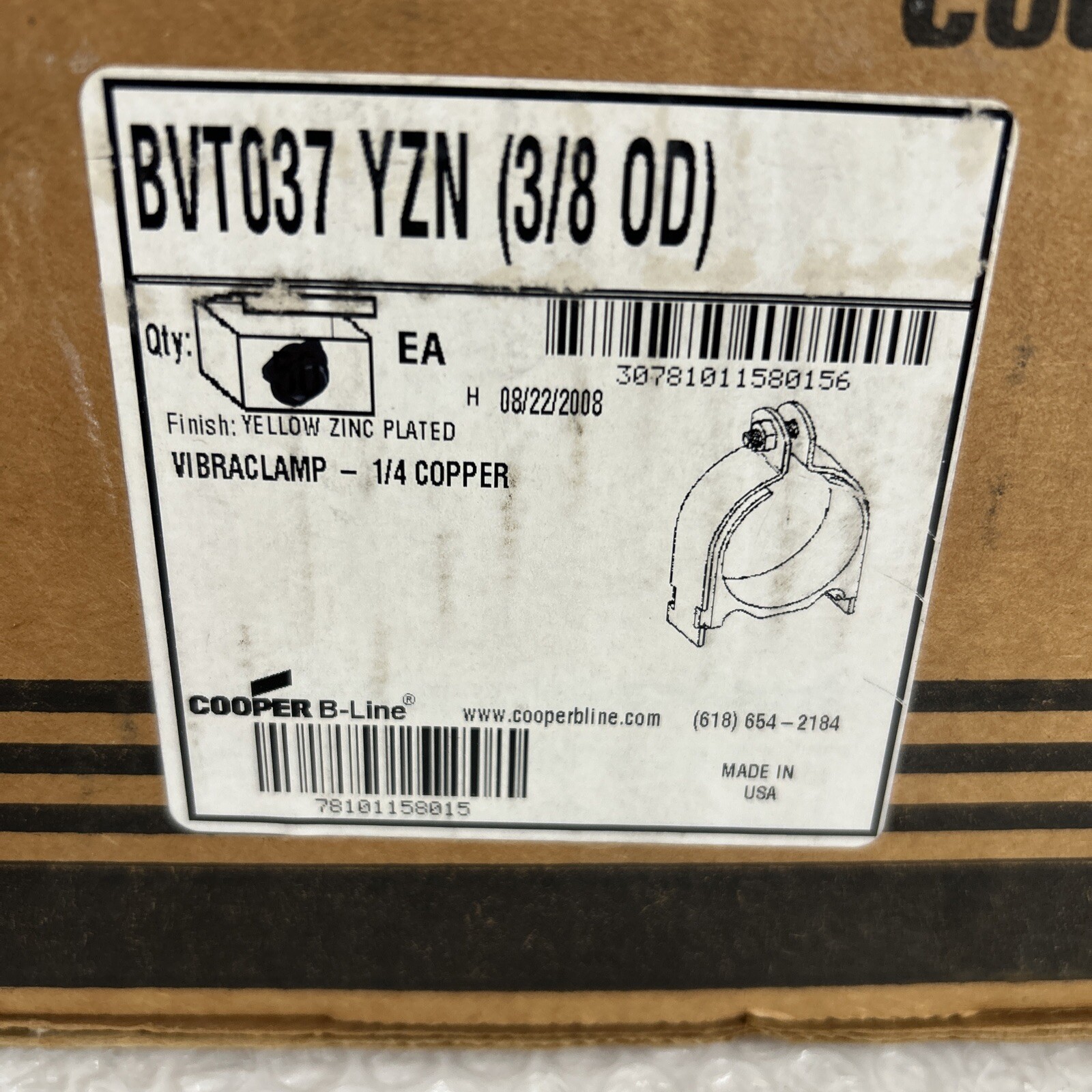 (25)Cooper B-Line BVT037YZN &(17)Cush a Clamp 006T010 (3/8”OD) 42 total qty.