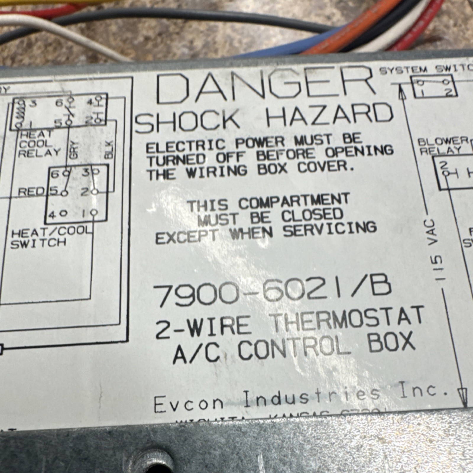 Evcon Industries 7900-6021/B A/C Control Box 2-Wire 115VAC Metal