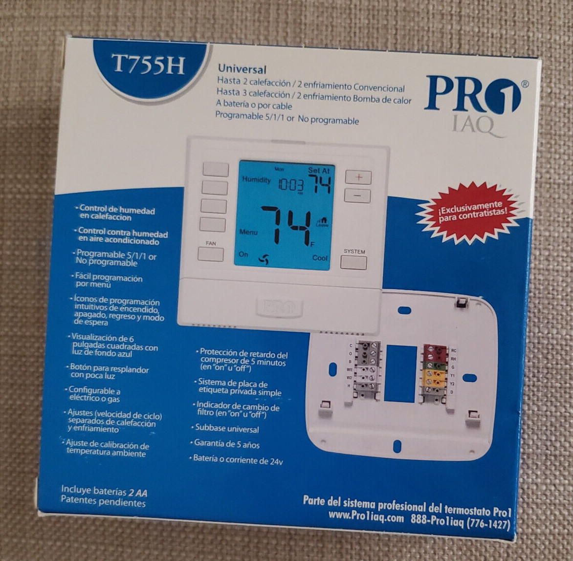 PRO1 IAQ T755H Universal Thermostat 5/1/1 Day Programmable 3 H/ 2 C. Brand New!