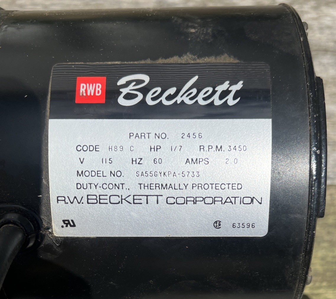 Beckett Oil Burner Blower Motor SA55GYKPA-5733 2456 1/7HP 3450RPM 2A 115V