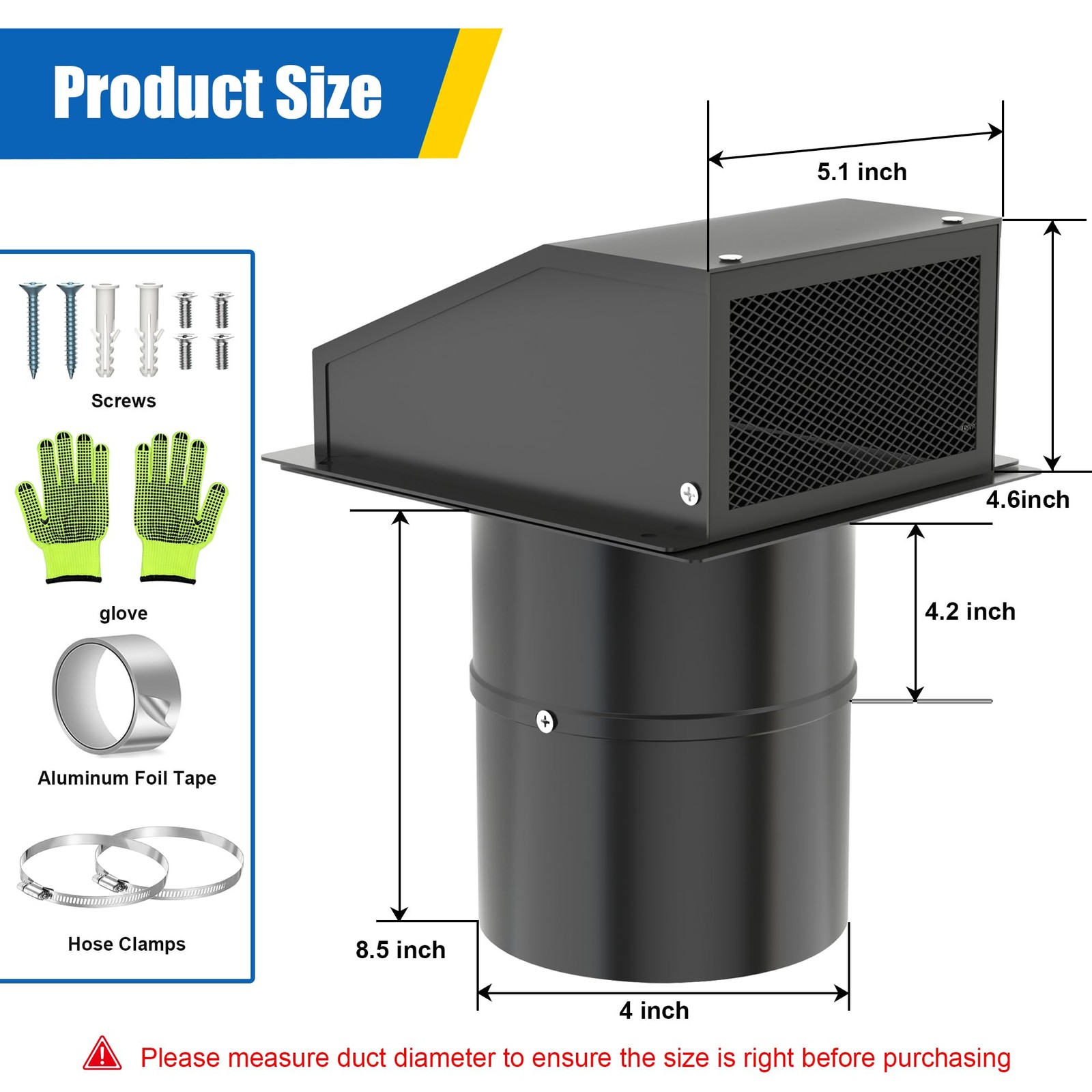 4 Inch Dryer Vent Cover Outside, Hooded Wall with 4 inch-Style 2, Black
