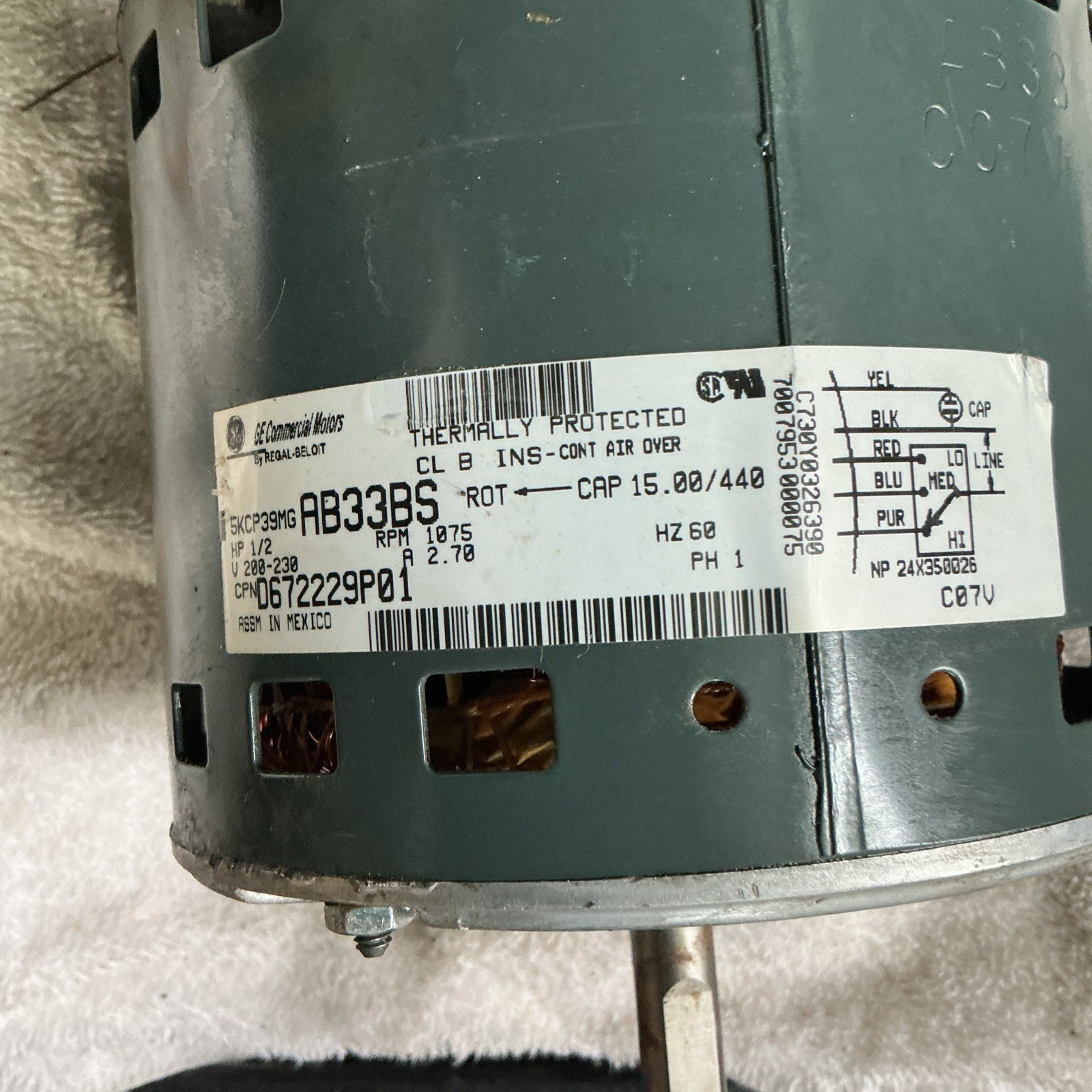 GE Motors 5KCP39MGAB33BS Blower Motor 1 /2HP 1075 RPM