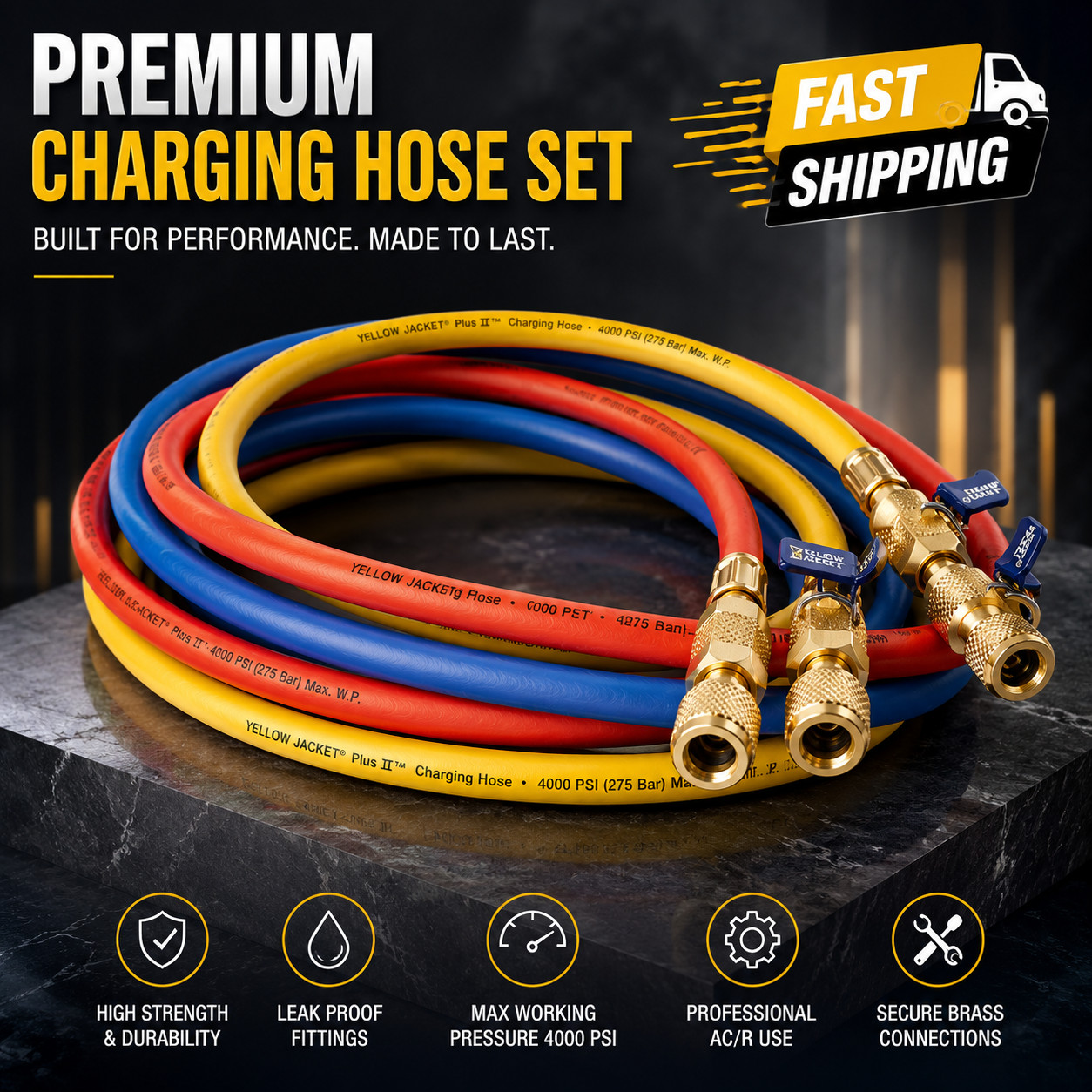 Yellow Jacket 29986 Plus II 1/4″ Hose with Compact Ball VALVES, 72″ (Pack of 3)