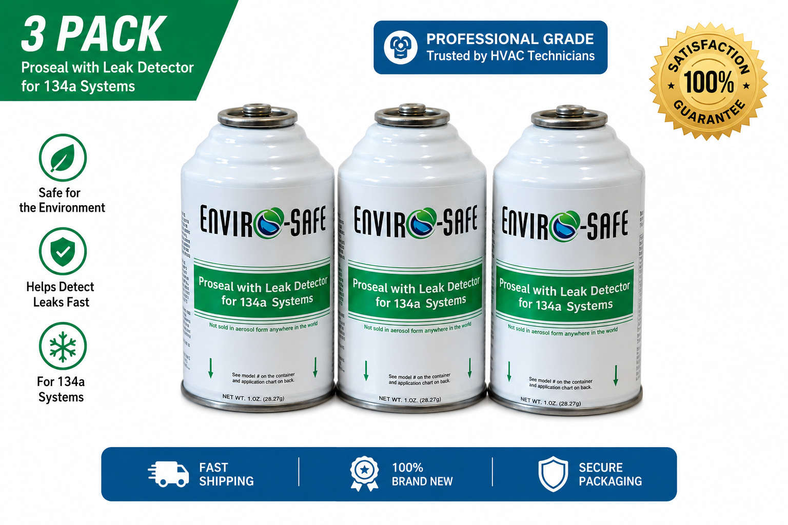 Envirosafe Proseal with Leak Detector for R134a 3 cans