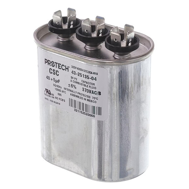 Protech Dual Oval Capacitor – 40/5 uF, 370 VAC, 1.890 x 2.900 x 3.940 (max.)