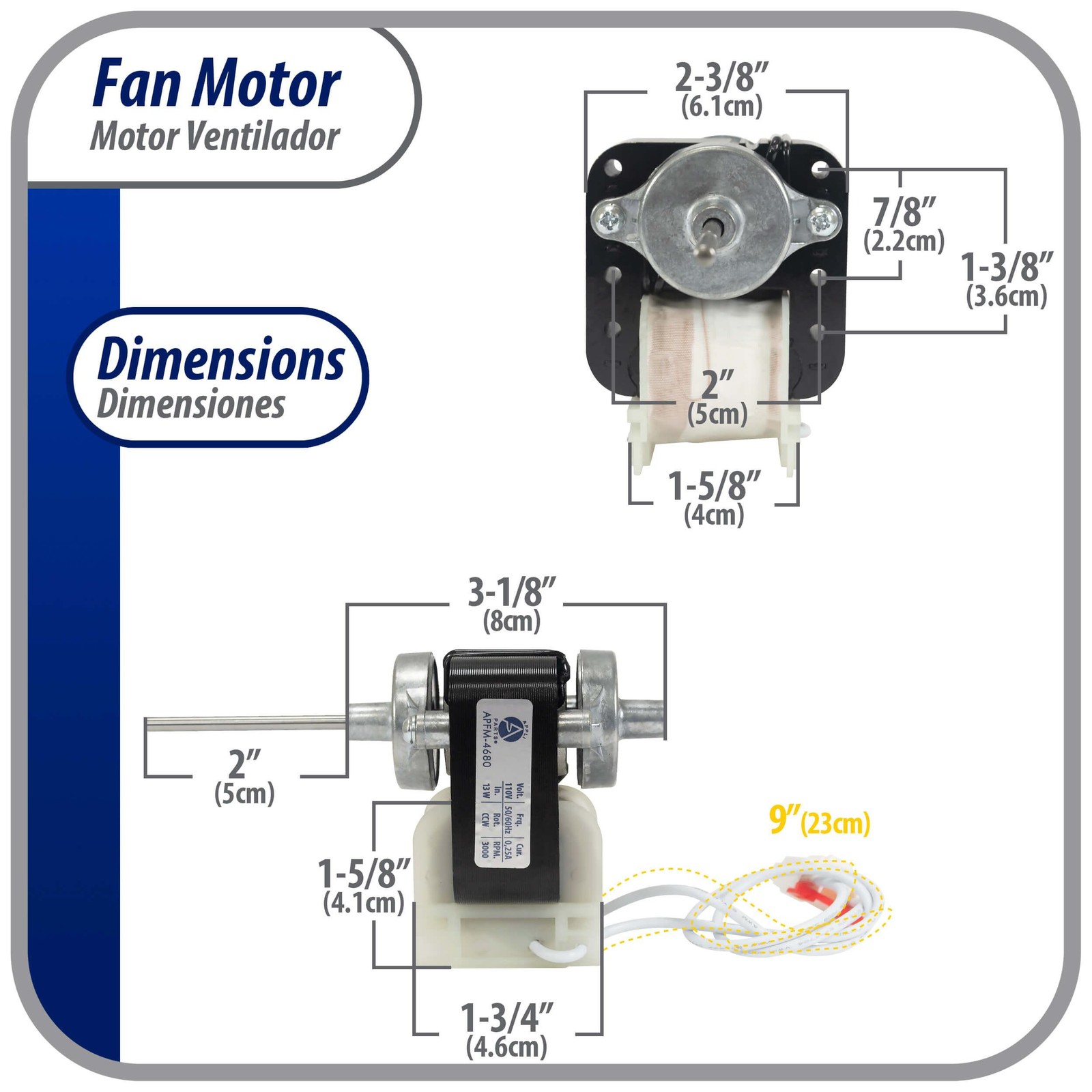 Appli Parts condenser Fan Motor universal replacement 110V 50/60Hz 0.25A 13W CCW