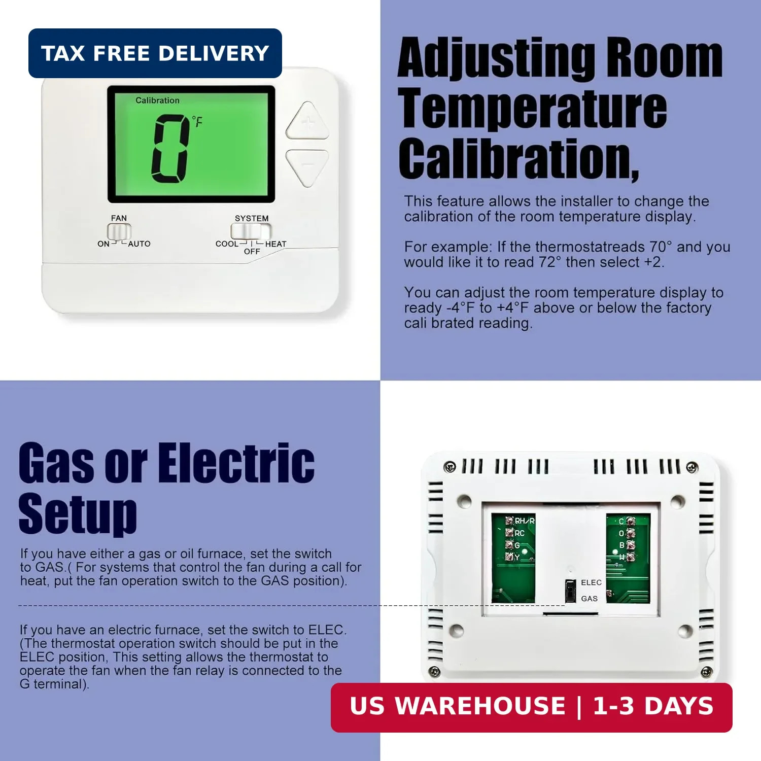 Heagstat Non-Programmable Thermostats for Home Conventional Single-Stage Systems