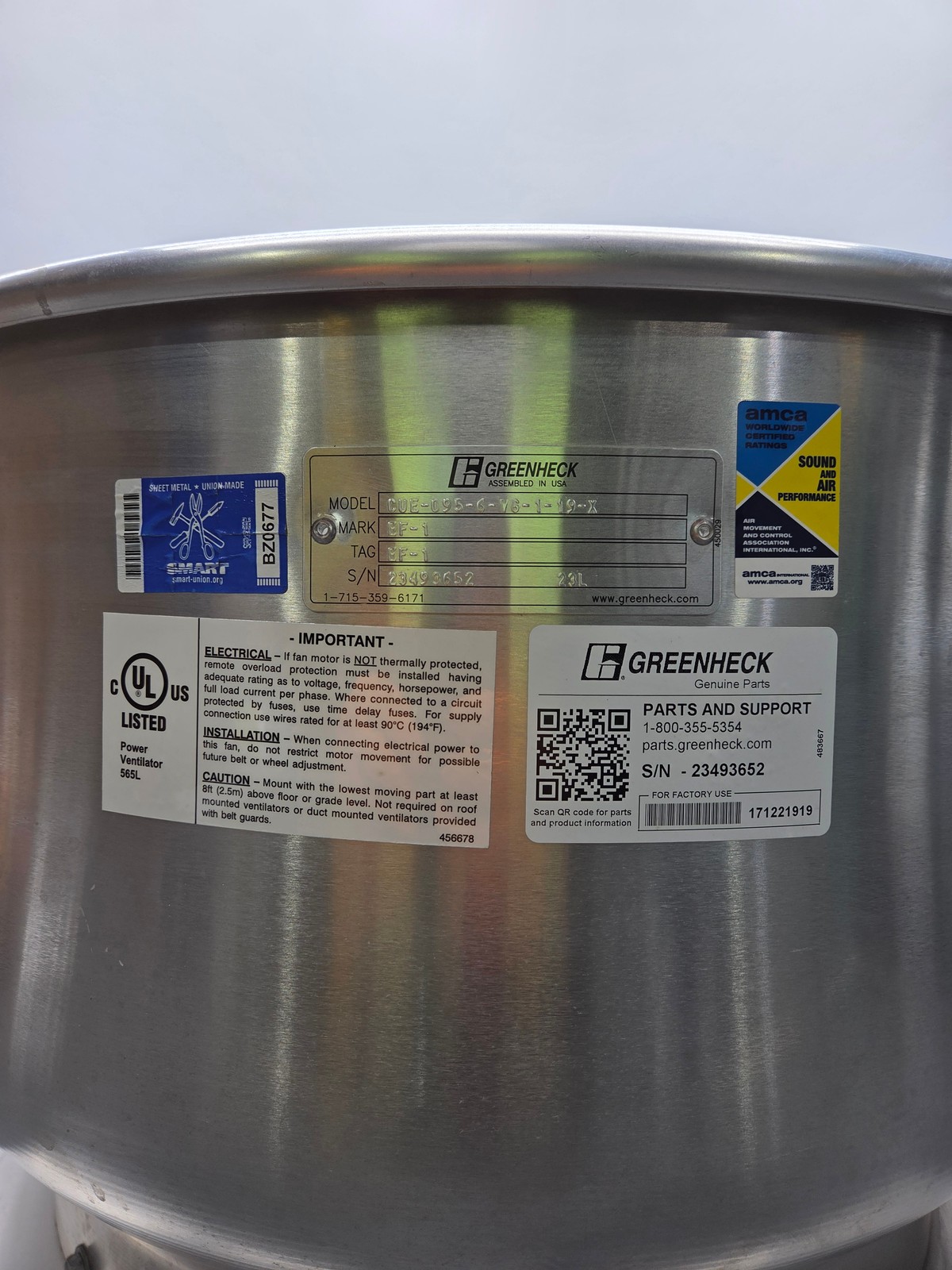 Greenheck / CUE-095-6-V6-1-19-X / 115V / Centrifugal Downblast Exhaust Fan