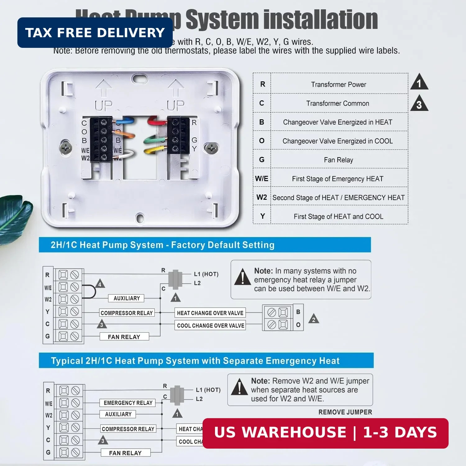 Aowel 2 Heat/ 1 Cool Non-Programmable Thermostat for Home Heat Pump System and C