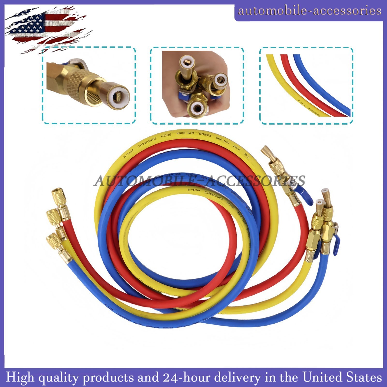 NEW For R-410A Refrige 3Pack 29986 Plus II 1/4″ Hose with Compact Ball Valve 72″